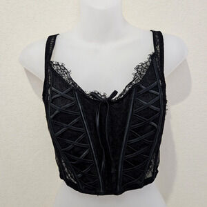 Victorias Secret Dream Angels Corset Top Black Lace Romantic Semi Sheer Boned S